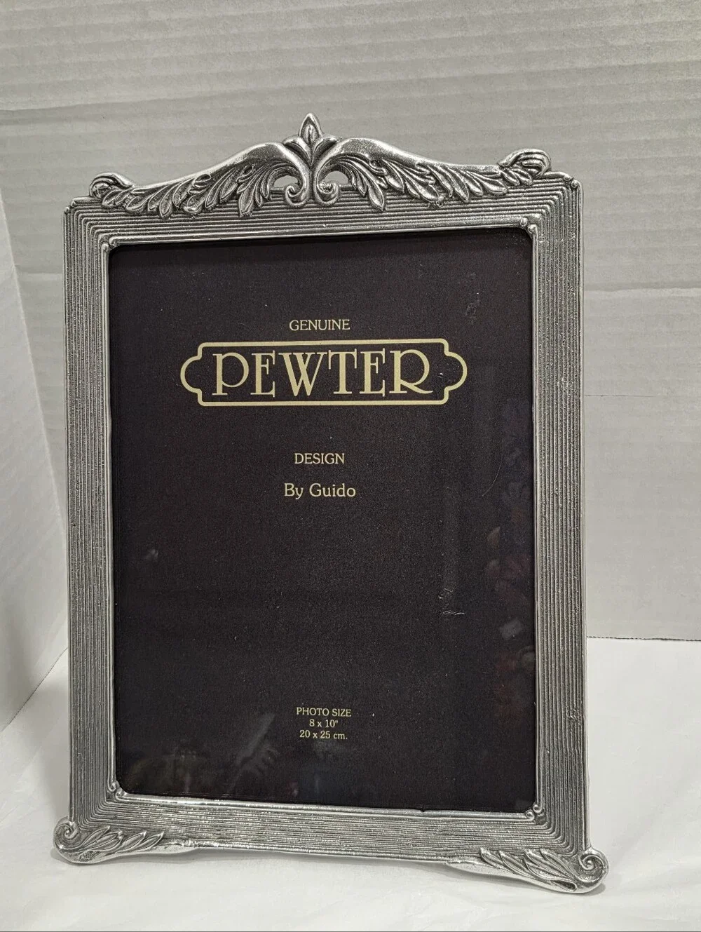 Guido Vintage Ornate floral Scroll Crest Pewter Picture Frame